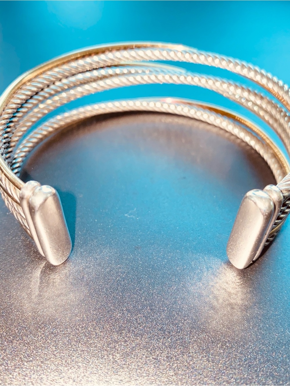 David Yurman 4-Row Crossover Cable Cuff Bracelet 925 Sterling Silver 18K Gold M